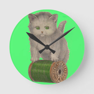 1930 Corticelli white kitten Round Clock