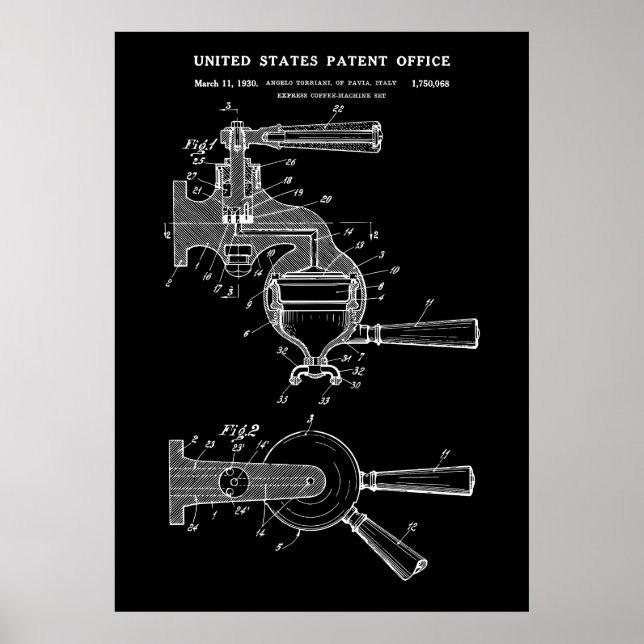 1930 ESPRESSO COFFEE MACHINE patent Poster (Front)