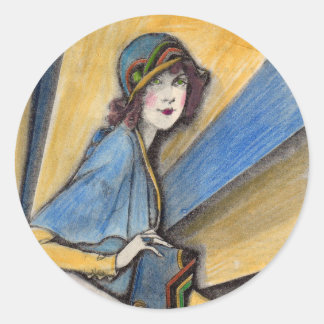 1930 fashionable woman in cloche hat classic round sticker