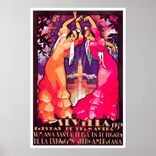 1930 Feria de Sevilla vintage travel Poster