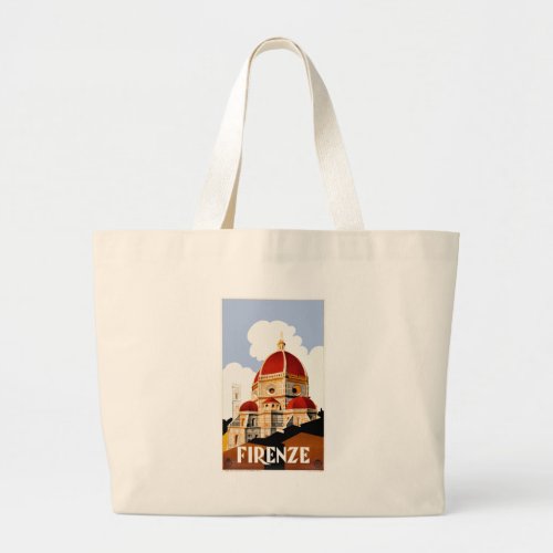 1930 Florence Italy Duomo Travel Poster Large Tote Bag