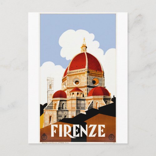 1930 Florence Italy Duomo Travel Poster Postcard