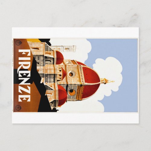 1930 Florence Italy Duomo Travel Poster Postcard