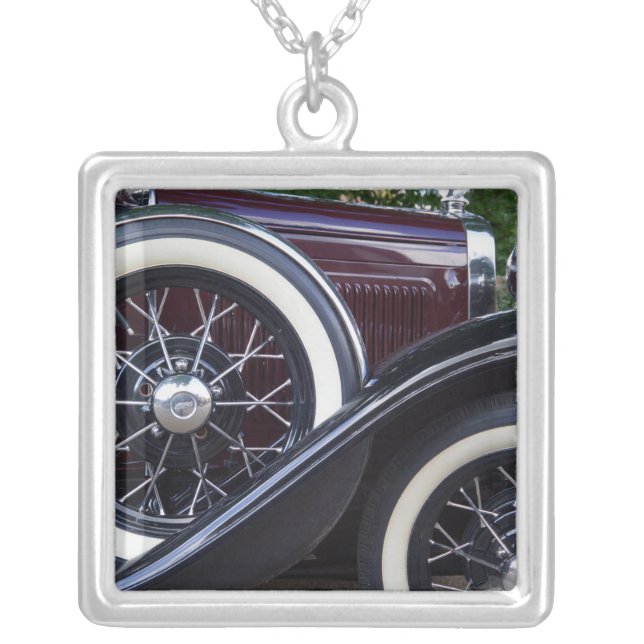 1930 Ford A Classic Car Silver Plated Necklace (Front)