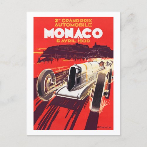 1930 Grand Prix of Monaco Poster Art Postcard