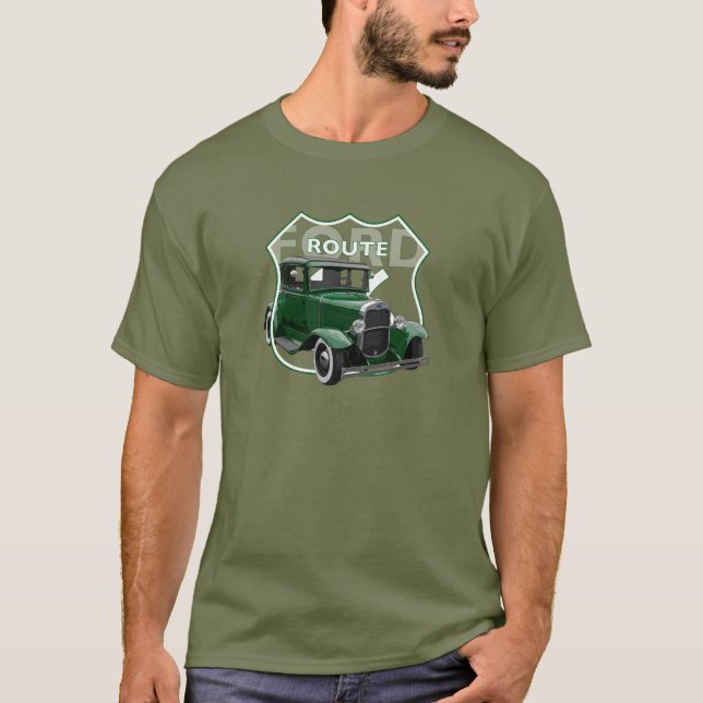 1930 Model A. Green Classic Hotrod Route66 T-Shirt (Front)