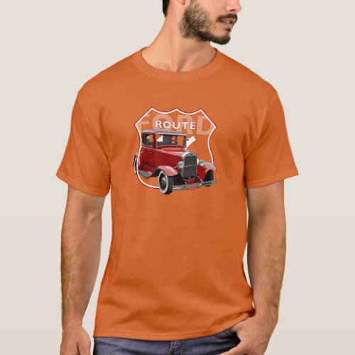 1930 Model A Red Classic Hotrod Route 66 T_Shirt