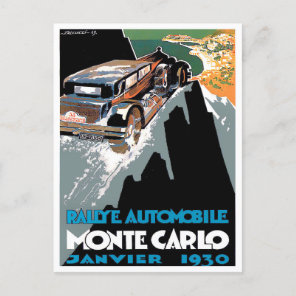 1930 Monte Carlo rally vintage racing Postcard
