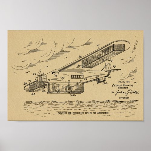 1930 Safety Airplane Patent Art Drawing Print