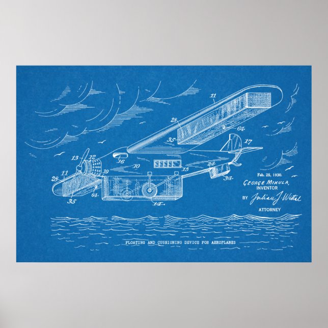 1930 Safety Airplane Patent Art Drawing Print (Front)