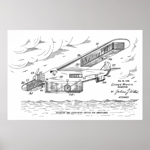 1930 Safety Airplane Patent Art Drawing Print