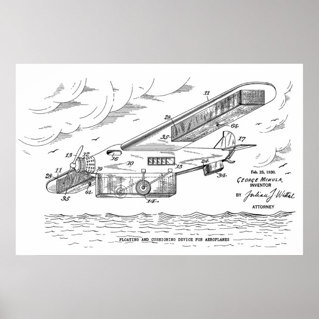 1930 Safety Airplane Patent Art Drawing Print (Front)
