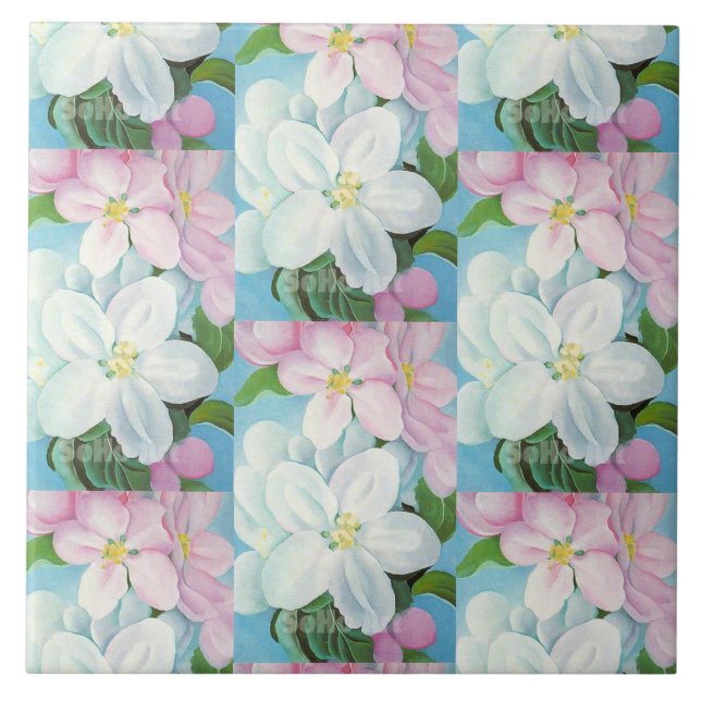1930 Vintage Apple Blossoms Georgia O'Keefe Tile (Front)