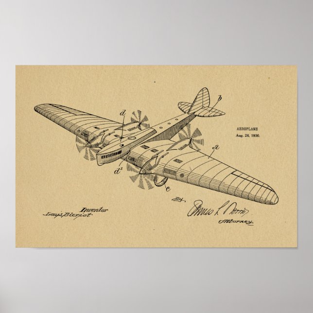 1930 Vintage Boat Airplane Patent Drawing Print (Front)