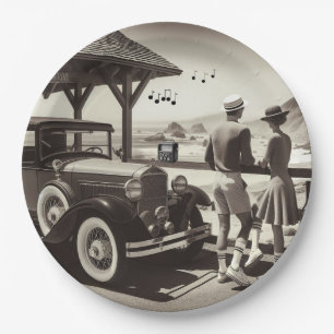 1930 Vintage Car Scene Paper Napkins Paper Plates