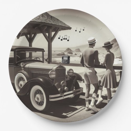 1930 Vintage Car Scene Paper Napkins Paper Plates