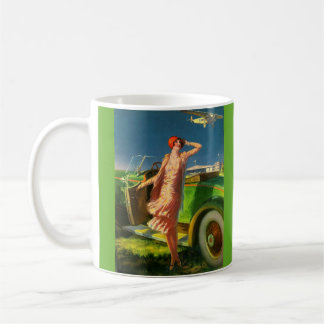 1930 woman car and airplane coffee mug