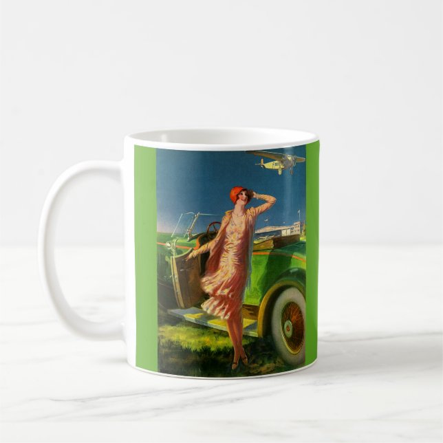 1930 woman car and airplane coffee mug (Left)