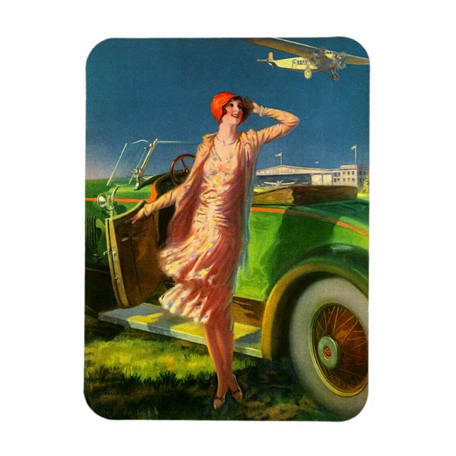 1930 woman car and airplane magnet (Vertical)