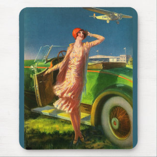 1930 woman car and airplane mouse pad
