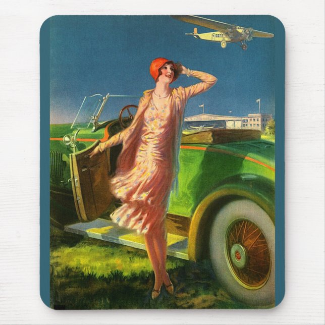 1930 woman car and airplane mouse pad (Front)