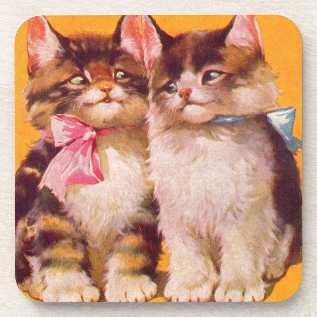 1930s adorable floofy kittens drink coaster (Front)