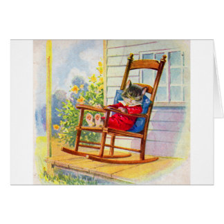 1930s adorable kitten napping on porch rocker cards