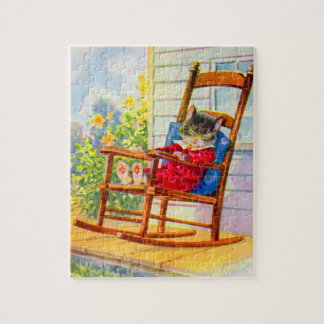 1930s adorable kitten napping on porch rocker jigsaw puzzle
