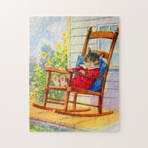 1930s adorable kitten napping on porch rocker jigsaw puzzle