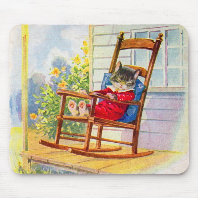 1930s adorable kitten napping on porch rocker mouse pad (Front)