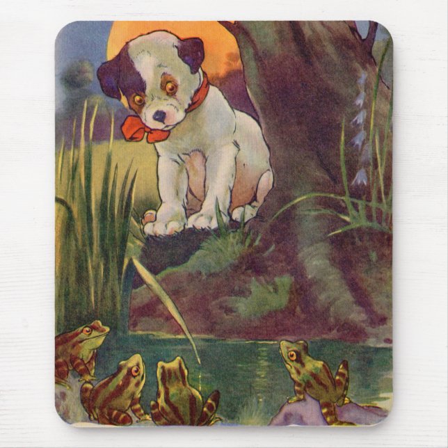 1930s adorable puppy and bullfrogs mouse pad (Front)