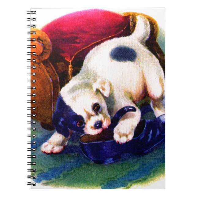 1930s adorable puppy no. 3 chewing on a shoe notebook (Front)