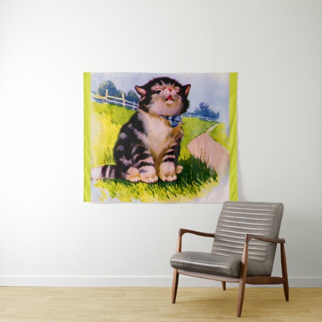 1930s adorable singing kitten print tapestry (In Situ (Horizontal))