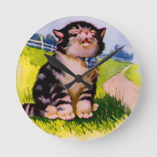 1930s adorable singing kitten round clock