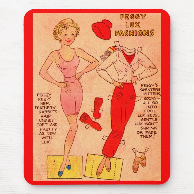 1930s advertising paper doll ski outfit Peggy Lux Mouse Pad (Front)