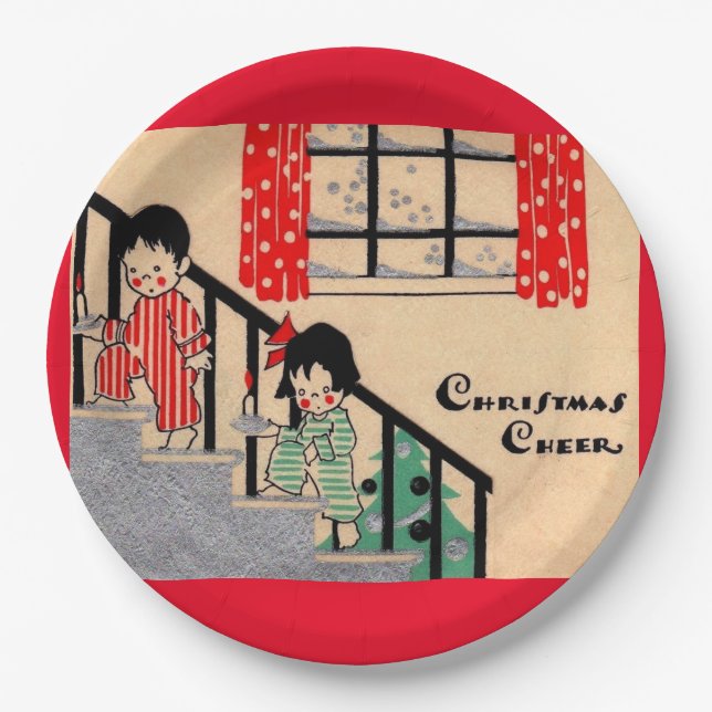 1930s art deco Christmas Cheer Paper Plates (Front)