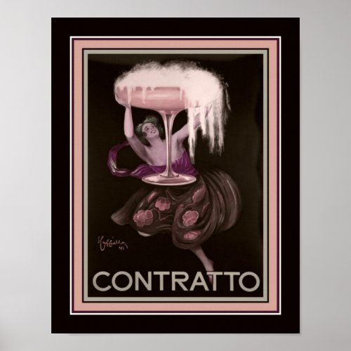1930s Art Deco Contratto Champagne Ad Poster