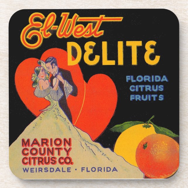 1930s art deco El-West Delite Florida Citrus Fruit Beverage Coaster (Front)
