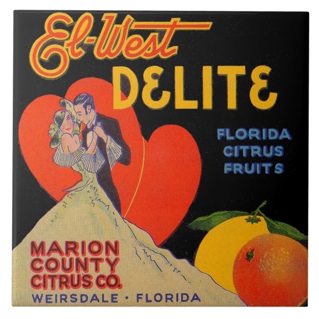 1930s art deco El-West Delite Florida Citrus Fruit Ceramic Tile (Front)