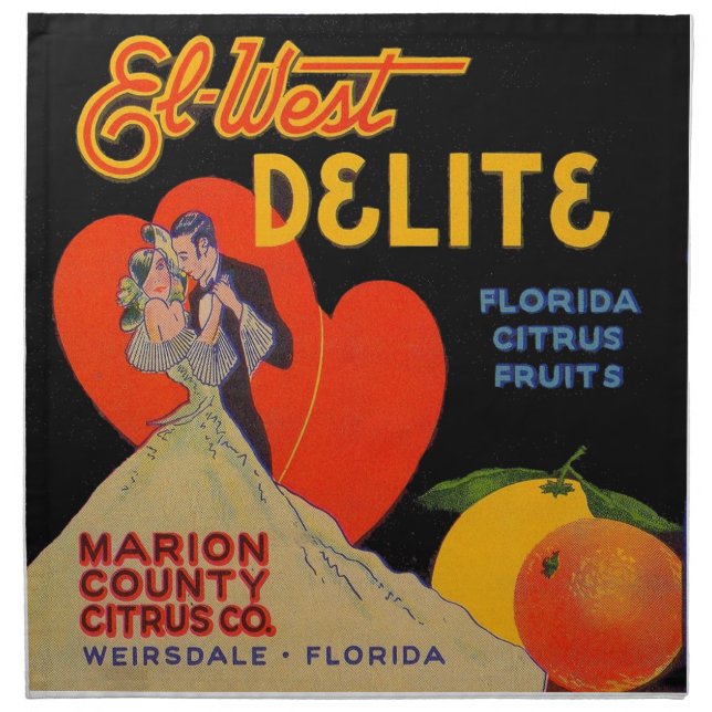 1930s art deco El-West Delite Florida Citrus Fruit Cloth Napkin (Front)