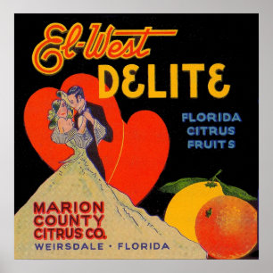 1930s art deco El-West Delite Florida Citrus Fruit Poster