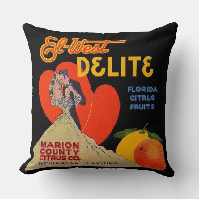 1930s art deco El-West Delite Florida Citrus Fruit Throw Pillow (Front)