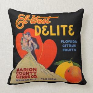 1930s art deco El-West Delite Florida Citrus Fruit Throw Pillow