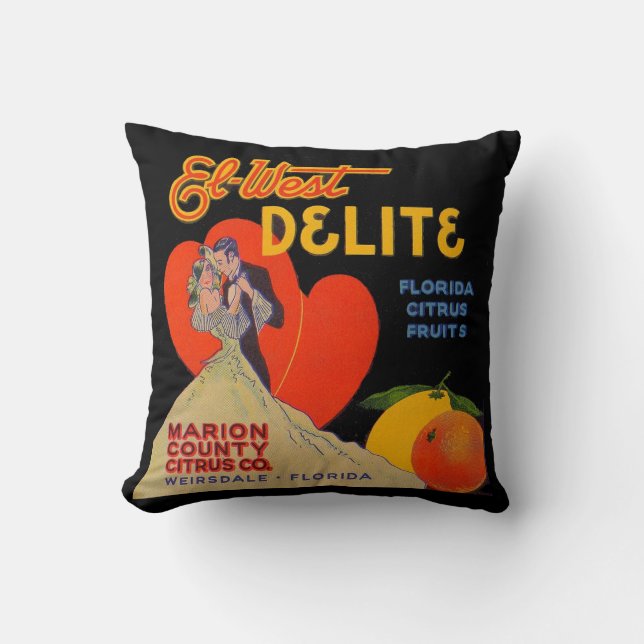 1930s art deco El-West Delite Florida Citrus Fruit Throw Pillow (Front)