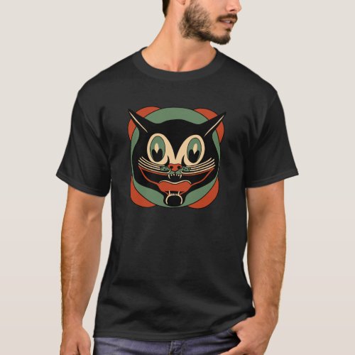 1930s Art Deco Halloween Black Cat T_Shirt