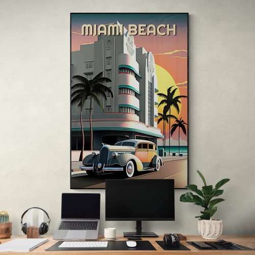 1930s Art Deco Miami Beach Ocean Drive Sunset Poster