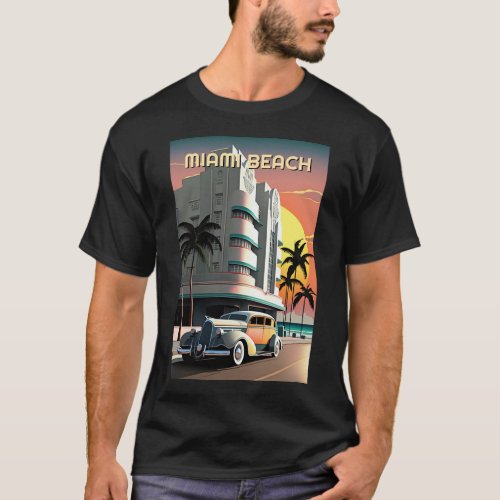 1930s Art Deco Miami Beach Ocean Drive Sunset T_Shirt