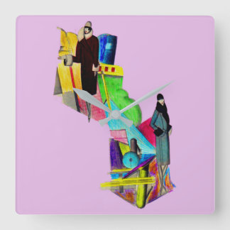 1930s art deco women print square wall clock