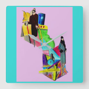 1930s art deco women print square wall clock