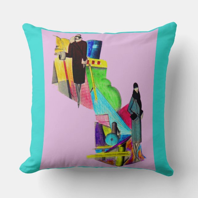 1930s art deco women print throw pillow (Front)